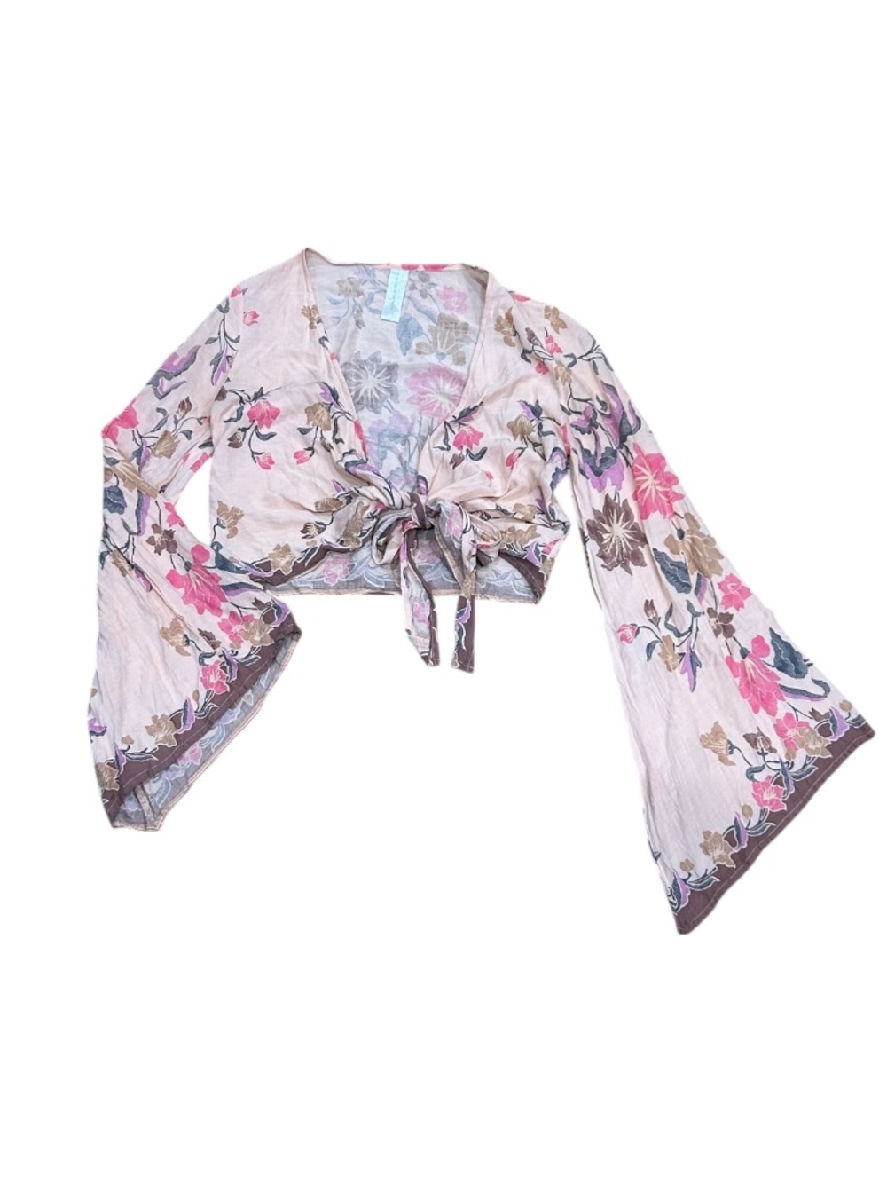 Warriors of the Divine Tie Front gypsy Silk Blouse top shirt wrap Women's XS